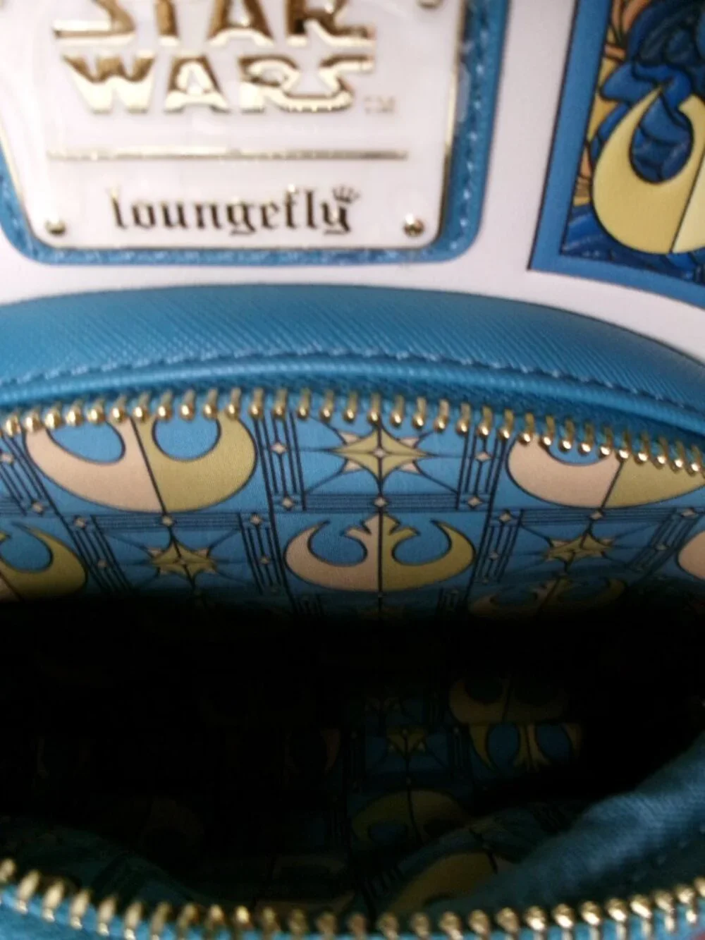 Disney Star Wars R2-D2 Loungefly Backpack with Stained Glass Background - Picture 6 of 6